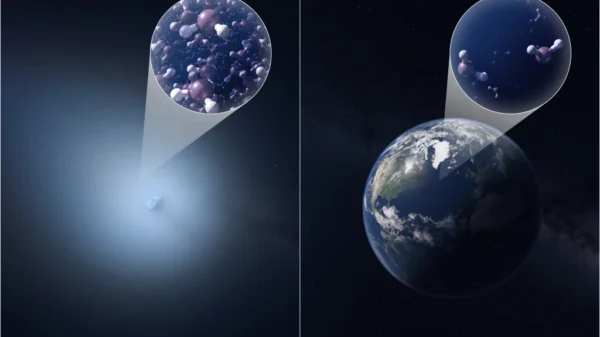 Ilustración comparativa del cometa interestelar 3I/ATLAS frente a la Tierra