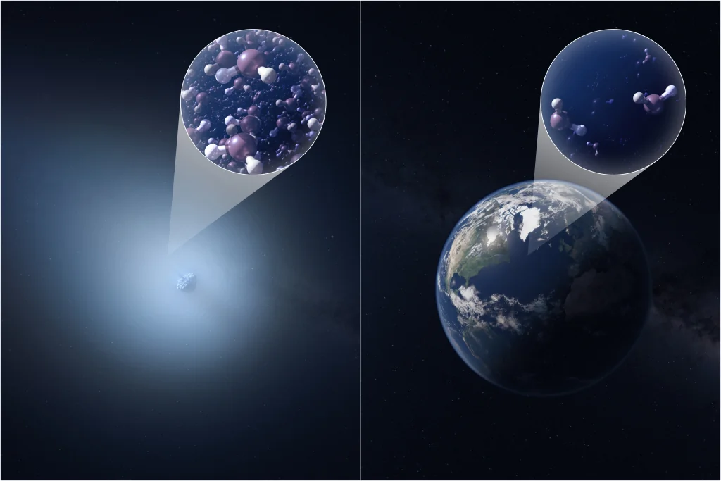 Ilustración comparativa del cometa interestelar 3I/ATLAS frente a la Tierra