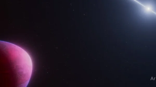 Ilustración artística de PSR J2322-2650b, exoplaneta alargado por la gravedad de un púlsar