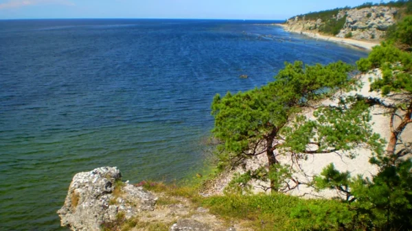 Costa rocosa de Gotland en el mar Báltico, cerca del contexto arqueológico de Ajvide
