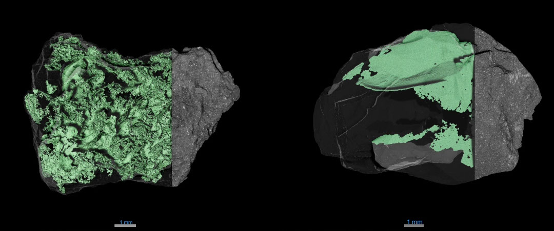 Comparativa de bloques de Bennu y muestras analizadas por la misión OSIRIS-REx