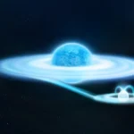 Representación de gamma-Cas transfiriendo material a una enana blanca oculta