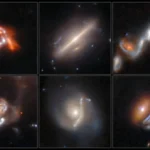 Seis imágenes de galaxias distorsionadas del archivo de Hubble utilizadas para ilustrar anomalías cósmicas detectadas con inteligencia artificial.