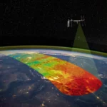Ilustración de la misión AWE observando la alta atmósfera terrestre desde la Estación Espacial Internacional