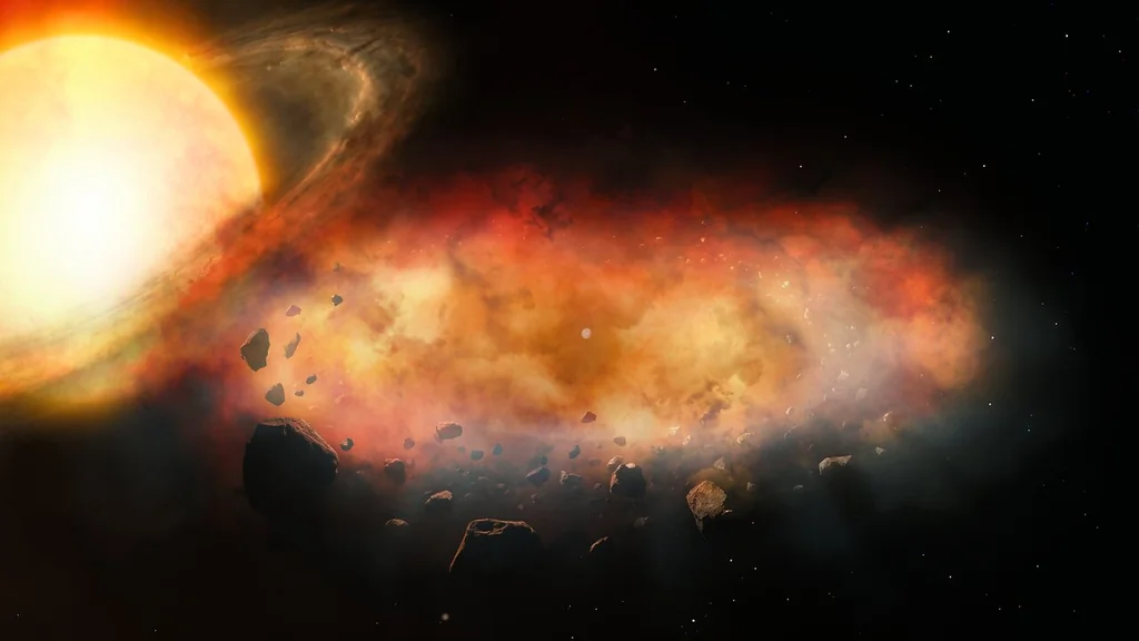 Ilustración difundida por Gemini Observatory y NSF NOIRLab del gran disco o nube que oscureció la estrella J0705+0612