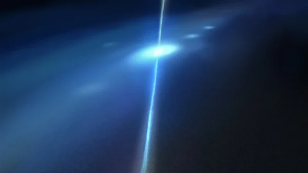 Ilustración artística del escenario propuesto para GRB 230906A, un estallido gamma asociado a una galaxia enana oculta.