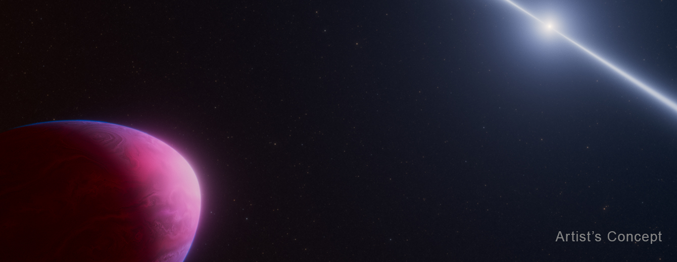 Ilustración artística de PSR J2322-2650b, un exoplaneta alargado por la gravedad de un púlsar