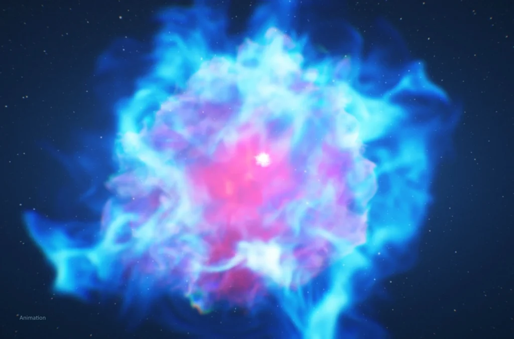 Imagen compuesta de la supernova SN 2017egm y su probable señal gamma observada por Fermi