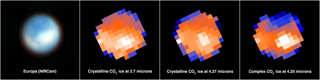 Imagen de Europa usada para ilustrar la detección de dióxido de carbono por el telescopio James Webb