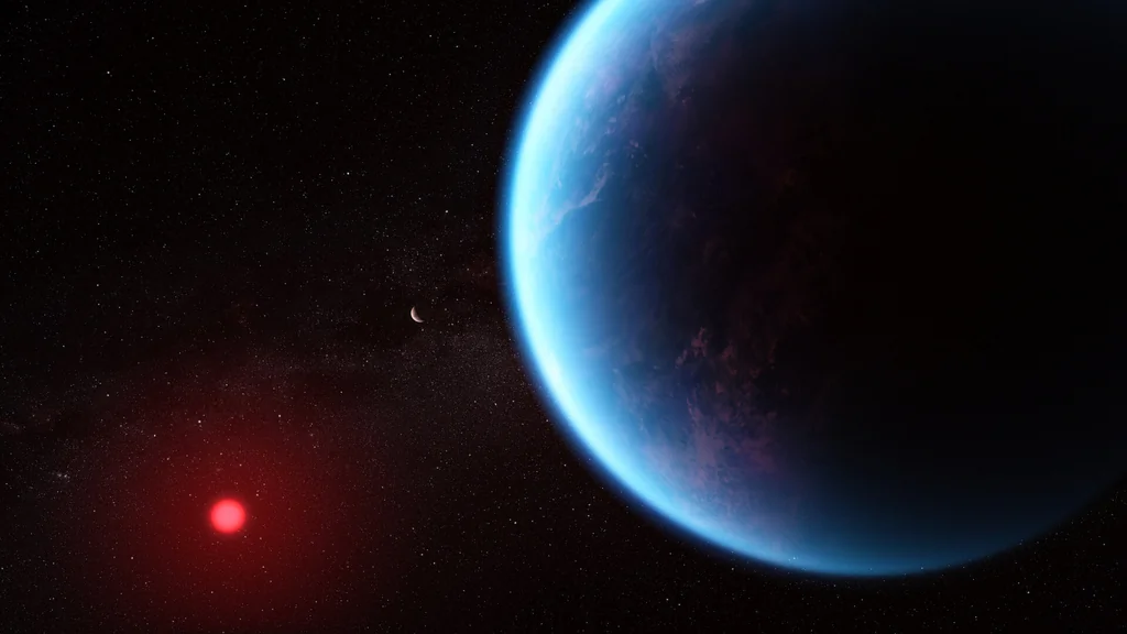 Ilustración de K2-18 b, exoplaneta observado por el telescopio James Webb