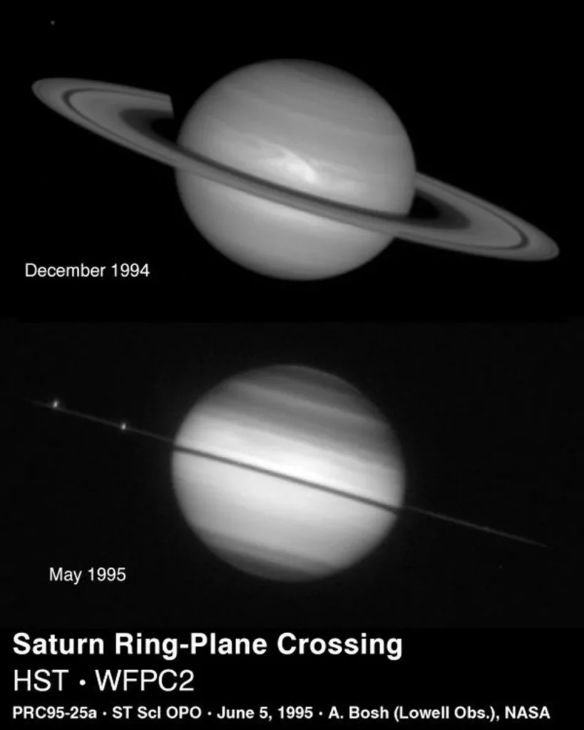 Saturno con los anillos vistos casi de canto